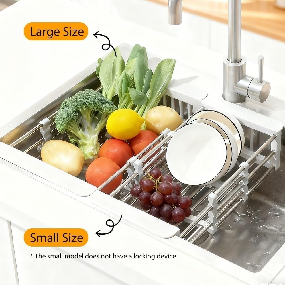 Extend Kitchen Sink Drain Basket Retractable Adjustable Gray/Steel New
